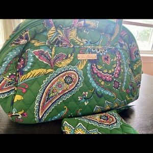 Vera Bradley Emerald Green Paisley Bowler Shoulder Bag with Coin Purse